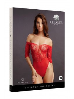 Body fendu rouge résille et strass - Le Désir